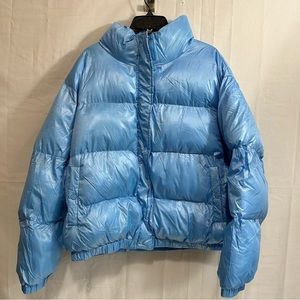 Boohoo Womens Cire Funnel Neck Puffer Coat in Baby Blue Size 12